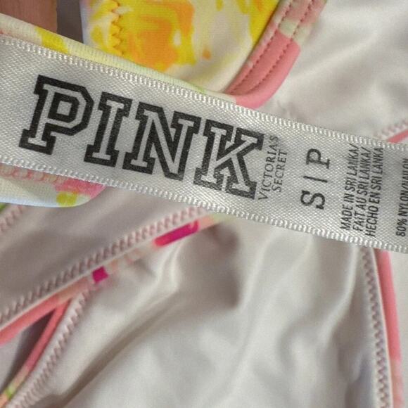 PINK Victoria’s Secret Floral Bikini Top Women’s Size Small Halter Neon Cut Out - Picture 6 of 7